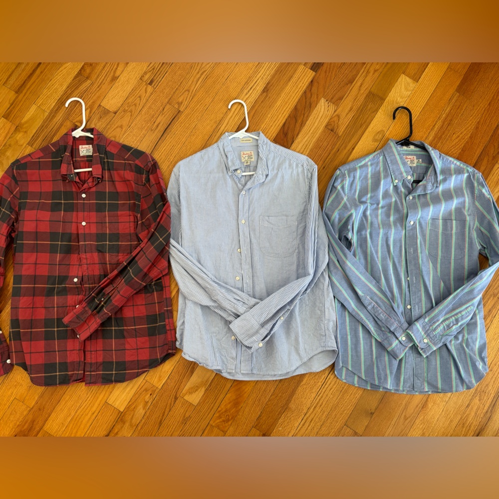 J. Crew Men's Button-Downs - Red Plaid, Light Blue, Blue-Green Stripe